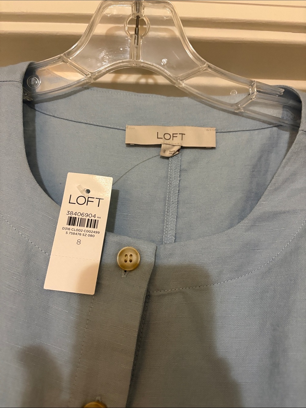 LOFT Sleeveless Button-Front Sky Blue Shift Dress - Picture 3 of 3